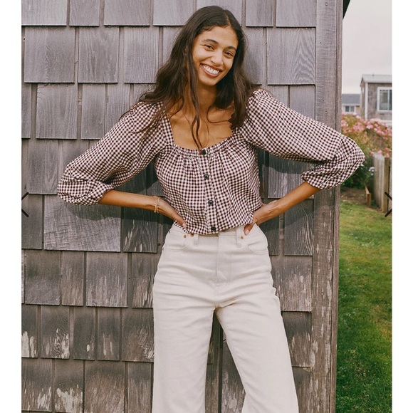 Madewell puff sleeve button front crop top - Picture 3 of 3